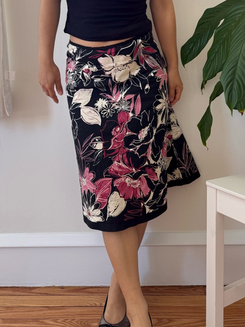 Vintage Y2K Speechless Cotton Vamp Floral Black Lace Waist Band Skirt Size Small